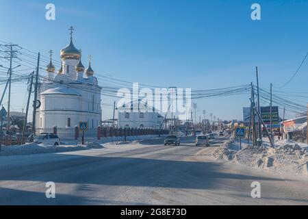 Manday village, Road of Bones, Sakha Republic, Yakutia, Russia Stock Photo