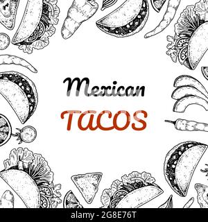 Mexican taco hand drawn design. Vector illustration in sketch style Stock Vector