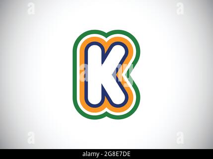 Colorful Initial K monogram letter alphabet. Children's cute alphabet. Cartoon bright font for kids. Modern vector logo design for business, Stock Vector