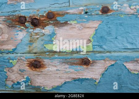 Rusty nails and peeling paint, Hofsos, Northern Iceland, Iceland Stock Photo