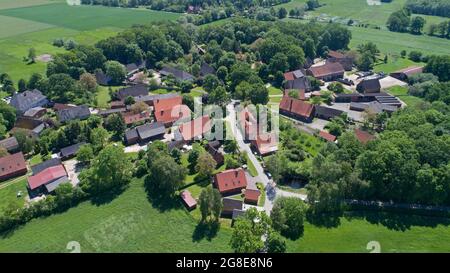 Aerial view, Rundlingsdorf Schreyahn, Wendland, Lower Saxony, Germany Stock Photo
