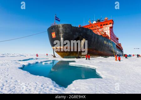 Icebreaker '50 years of victory' on the North Pole, Arctic Stock Photo