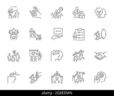 Mentorship vector line icons set. Mentor, Mentee, Guidance, Support ...