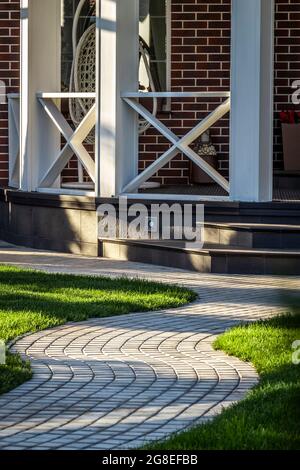 Backyard design elements of a beautiful private house. Stock Photo