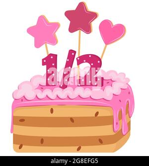 Half Cake. A treat for a babys first six months. Cake for a girl. Vector illustration on white background. Stock Vector