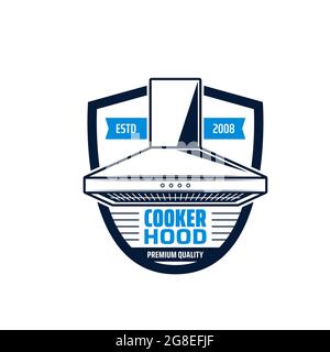 Cooker hood isolated icon of kitchen equipment vector. Exhaust, range or extractor hood, stove and oven hood, electric chimney fan badge of home appli Stock Vector