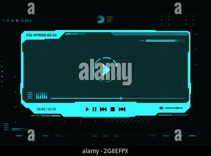 HUD video and sound player futuristic screen interface. Future multimedia system, Ui design element or virtual reality hologram window with media play Stock Vector