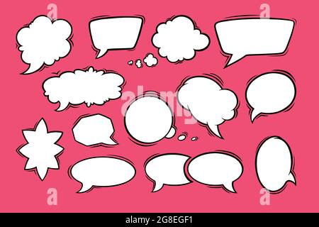 Speech bubbles in oval, rectangular, heart and star shapes. Vintage speech boxes isolated in red background. Handdrawn vector illustration Stock Vector