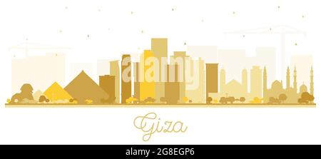 Giza Egypt City Skyline Silhouette with Golden Buildings Isolated on White. Vector Illustration. Business Travel and Tourism Concept with Historic Arc Stock Vector