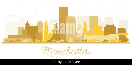 Manchester New Hampshire City Skyline Silhouette with Golden Buildings Isolated on White. Vector Illustration. Business Travel and Tourism Concept. Stock Vector