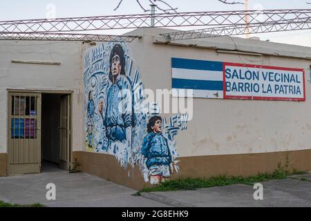 Firmat, Argentina. 19th July, 2021. A mural celebrating the figure of late football legend Diego Armando Maradona is seen in a rural city in the countryside. Maradona died at the age of 60 on November 25, 2020 of severe heart failure in circumstances that are still under investigation. (Photo by Patricio Murphy/SOPA Images/Sipa USA) Credit: Sipa USA/Alamy Live News Stock Photo