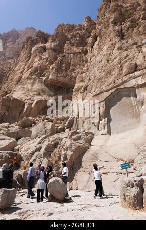 Bisotun(Behistun,Bistun),Mithridates ii relief carvings on the rock cliff,  Kermanshah Province, Iran, Persia, Western Asia, Asia Stock Photo