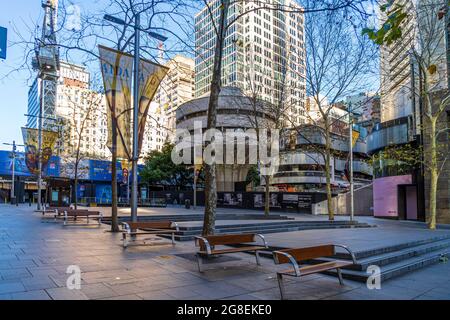 Deserted street in CBD, Martine Place, Sydney, Australia Stock Photo