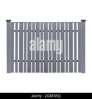 Part of the modern panel metal fence made of gray color isolated on a white background. Metal profile fence on white background Stock Photo