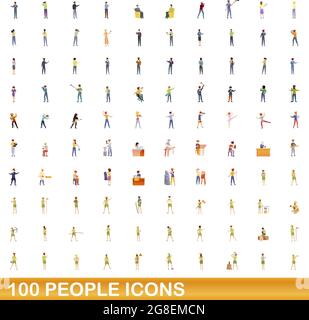 100 people icons set. Cartoon illustration of 100 people icons vector set isolated on white background Stock Vector