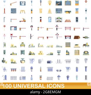 100 universal icons set. Cartoon illustration of 100 universal icons vector set isolated on white background Stock Vector