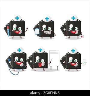 Doctor profession emoticon with black dice new cartoon character. Vector illustration Stock Vector