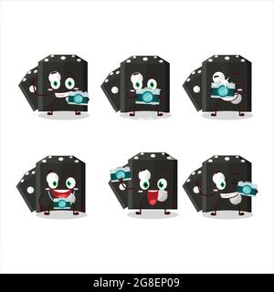 Photographer profession emoticon with black dice new cartoon character. Vector illustration Stock Vector