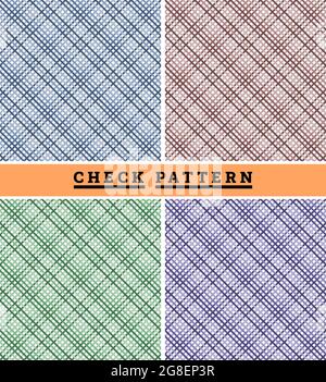 Monochromatic color based 4 type of blue, green, brown, green tartan plaid patterns, fabric pattern. Checkered texture for clothing fabric prints, web Stock Vector