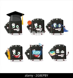 School student of black dice new cartoon character with various expressions. Vector illustration Stock Vector