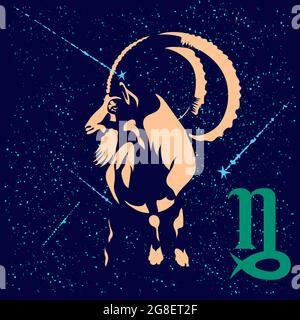 Capricorn zodiac sign according to astrological forecast. Brings good luck to those born under this sign. Stock Vector