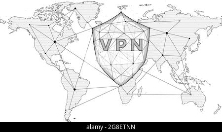 Polygonal VPN shield vector illustration on dark blue background ...