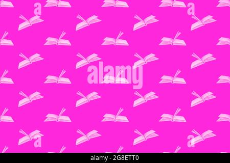 Geometric composition of repeating old photo albums. Vintage photo albums without photos covered in corduroy on pink background. Seamless pattern. Stock Photo