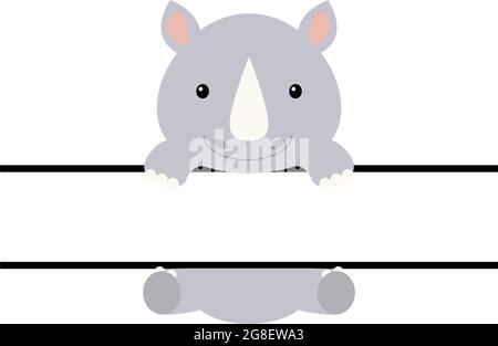 Cute rhino split monogram. Funny cartoon character for shirt, scrapbooking, print, greeting cards, baby shower, invitation, home decor. Bright colored Stock Vector