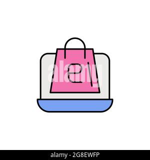 E-commerce laptop, package color vector icon. Stock Vector