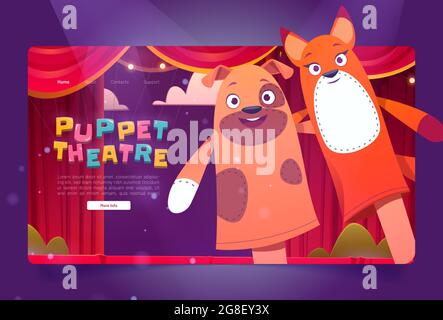 Puppet theater cartoon landing with funny dolls Stock Vector
