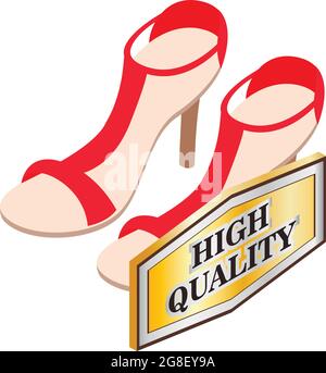 Red sandals icon isometric vector. Bright stylish women opentoe sandals with high heel. High quality sign Stock Vector