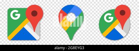 Google Maps Icons Set. Map Pin Markers. Vector Illustration Isolated on Transparent Background Stock Vector