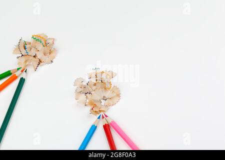 sharped pencils with Pencil Shaving isolated on white Stock Photo
