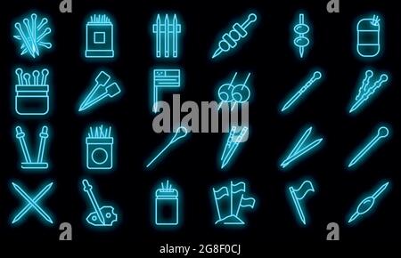 Toothpick icons set. Outline set of toothpick vector icons neon color on black Stock Vector