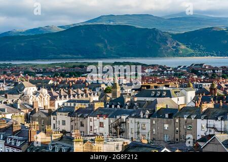 LLANDUDNO, WALES - JULY 03, 2021: Llandudno is a coastal town in north Wales. It’s known for North Shore Beach and 19th-century Llandudno Pier, Stock Photo