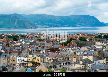 Arial view Llandudno rooftops, the largest seaside town in Wales. Stock Photo