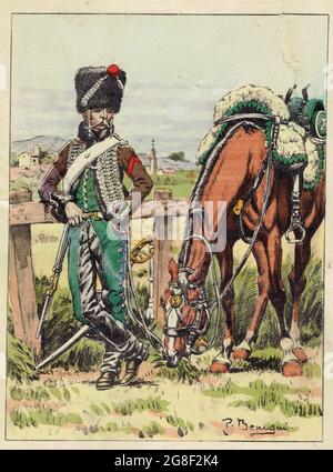 cavalier de la compagnie d'élite du 2e régiment de hussards sous le Premier Empire Stock Photo