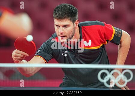 Tokio, Japan. 20th July, 2021. Table tennis: Olympics, training at Tokyo Metropolitan Gymnasium. Dimitrij Ovtcharov from Germany in action. Credit: Michael Kappeler/dpa/Alamy Live News Stock Photo