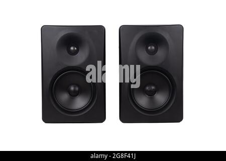 music audio speaker columns isolated on a white background Stock Photo