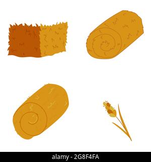 Set different bale of hay. Flat dried haystack Stock Vector