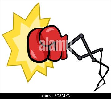 Punching boxing glove extending, cartoon color vector illustration, horizontal, over white, isolated Stock Vector