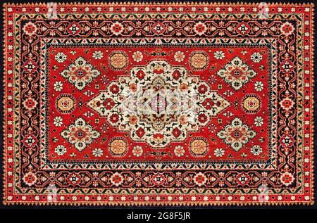 Old Red Persian Carpet Texture, abstract ornament Stock Photo
