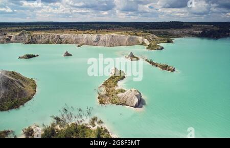 Industrial quarry landscape aerial above top view on bight sunny day Stock Photo