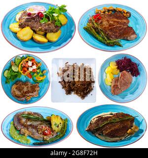 Assorted beef dishes on a white background Stock Photo