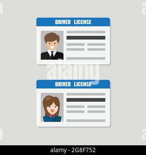 Driver License With Male and Female Photo Vector Illustration. Flat style Personal Identity Stock Vector