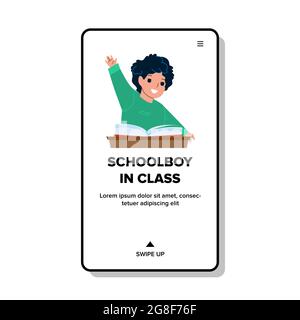 Schoolboy In Class Raise Hand For Answer Vector Stock Vector