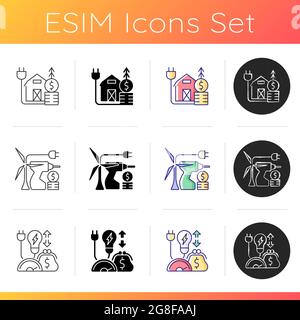Electrical energy purchase icons set Stock Vector