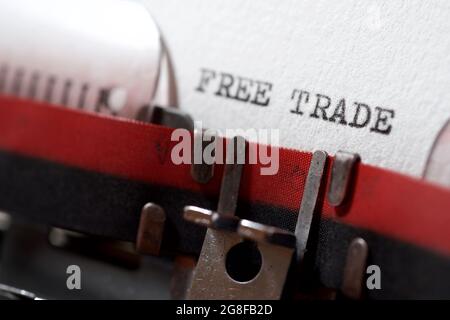 Free trade phrase written with a typewriter. Stock Photo