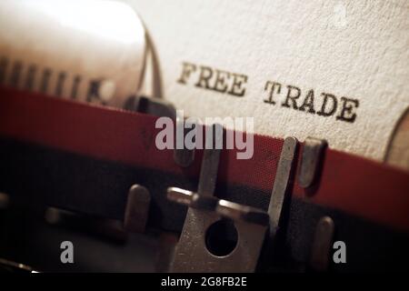 Free trade phrase written with a typewriter. Stock Photo