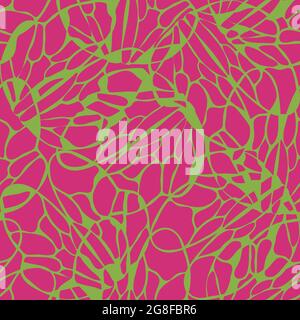 Seamless vector pattern with pink and green pieces. Textured modern background. Mosaic repeat wallpaper design. Stock Vector